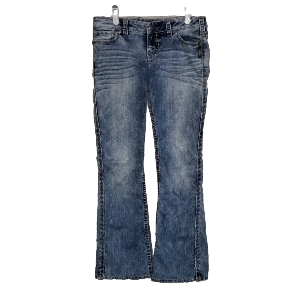 Silver Frances 18 Womens Whiskered Distressed Flare Leg Jeans Label Size 29x31